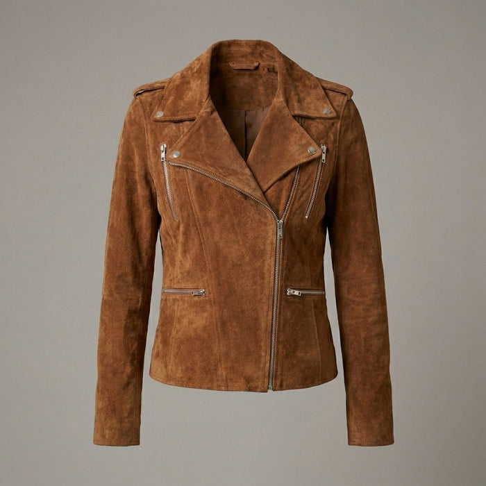 Women's Brown Suede Biker Jacket