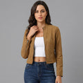 Women's Brown Suede Cropped Moto Jacket