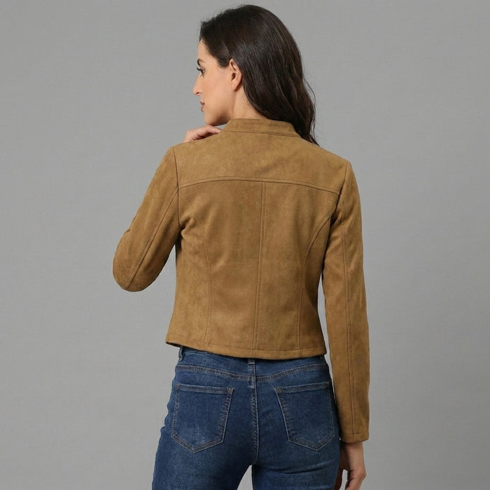Women's Brown Suede Cropped Moto Jacket