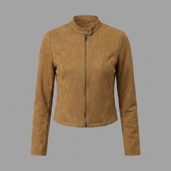 Women's Brown Suede Cropped Moto Jacket