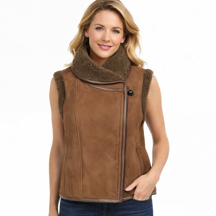 Women's Brown Suede Shearling Vest