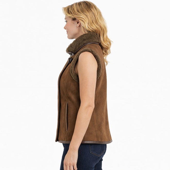 Women's Brown Suede Shearling Vest