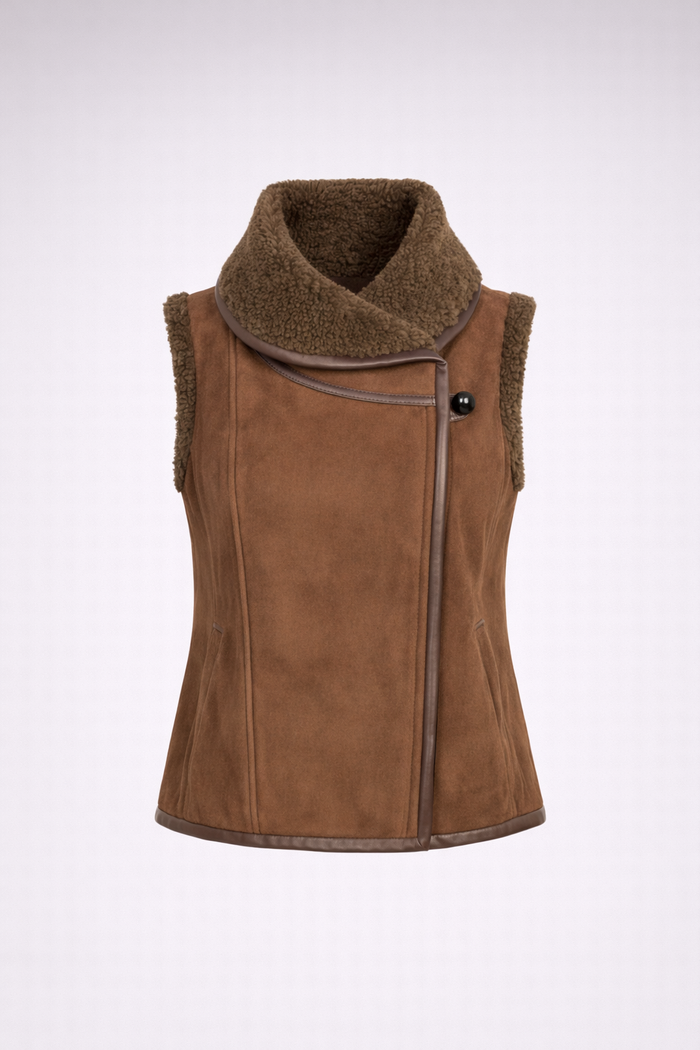 Women's Brown Suede Shearling Vest