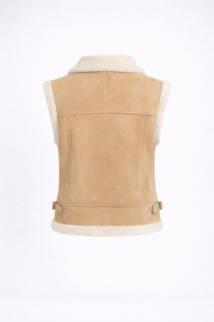 Women's Camel Suede Cropped Shearling Vest