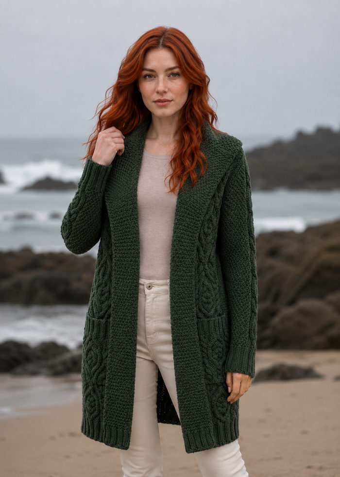 Women's Classic Long Hooded Cardigan | Army Green