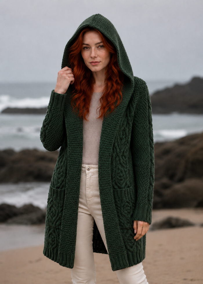 Women's Classic Long Hooded Cardigan | Army Green