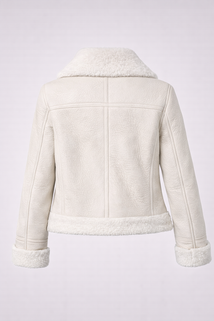 Women's Cream Suede Shearling Moto Jacket