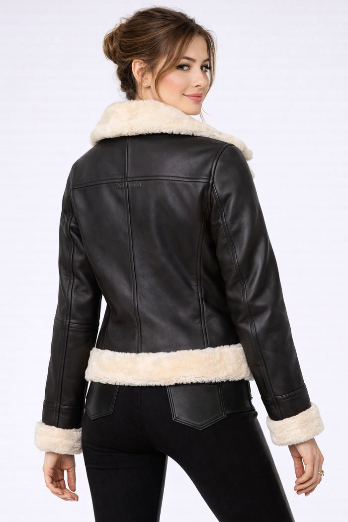Women's Cropped Shearling Leather Jacket