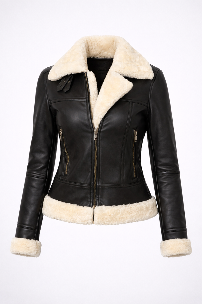 Women's Cropped Shearling Leather Jacket