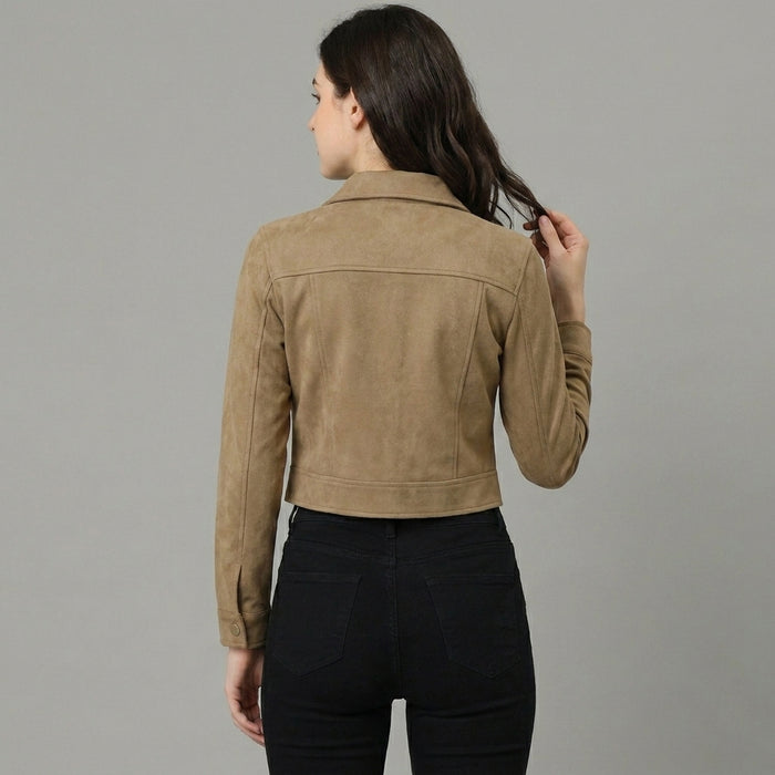 Women's Cropped Tan Suede Jacket