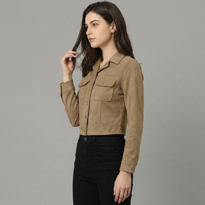 Women's Cropped Tan Suede Jacket
