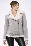 Women's Grey Leather & White Shearling Jacket