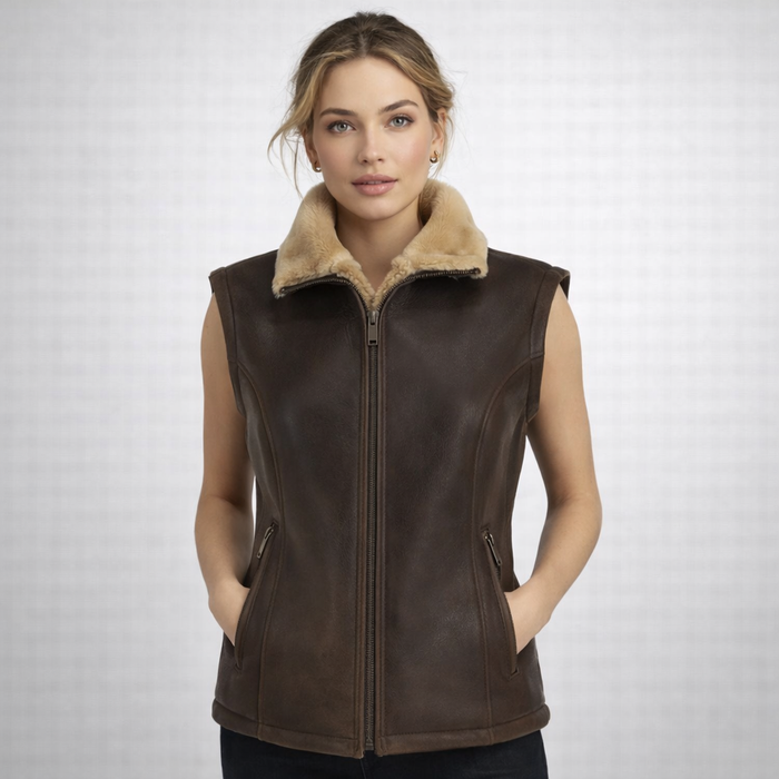 Women's Leather Shearling Vest