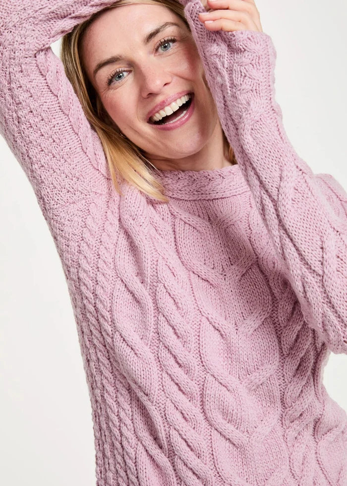 Listowel Ladies Aran Cabled Sweater | Pink