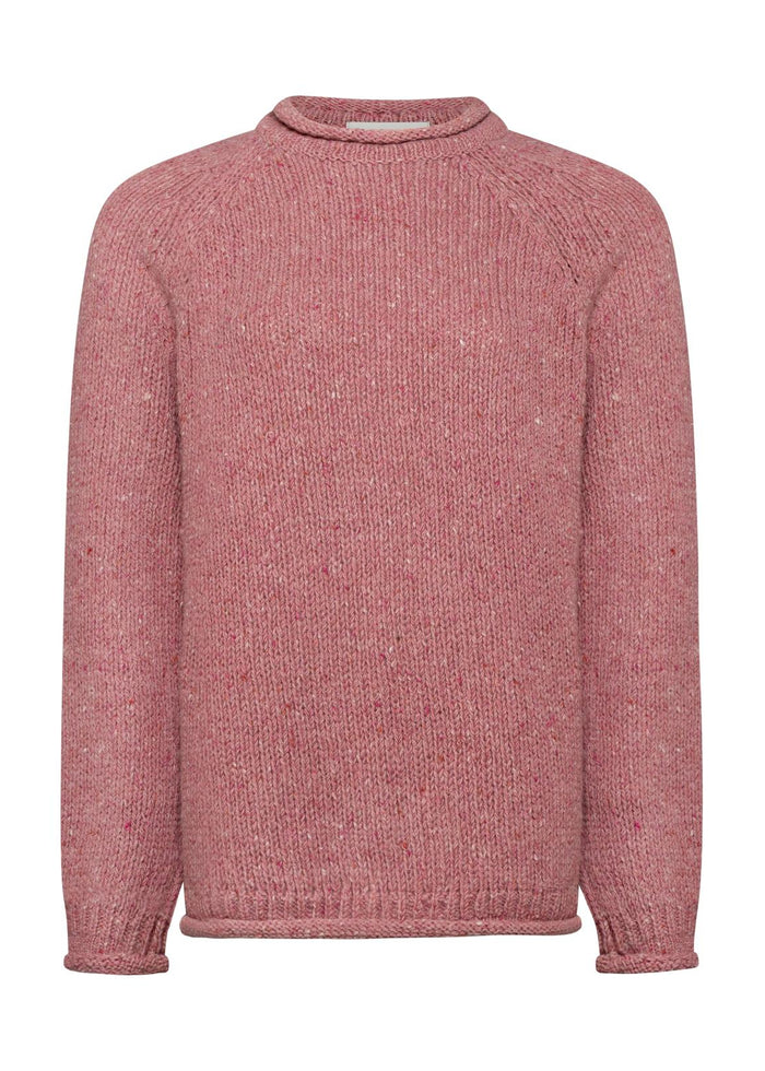 Ladies Roll Neck Fisherman Sweater | Pink