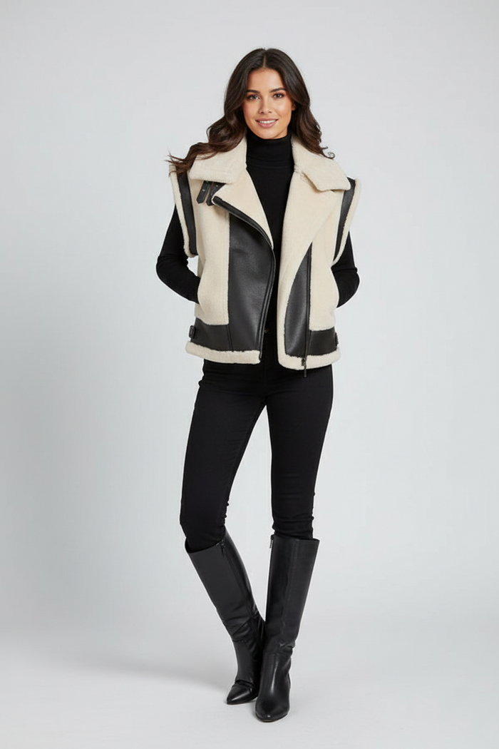 Women's Shearling & Leather Moto Vest