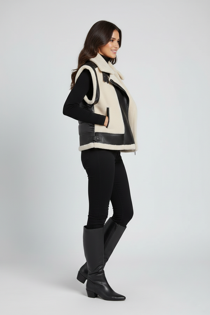 Women's Shearling & Leather Moto Vest