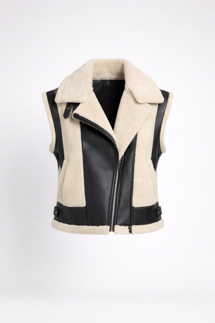 Women's Shearling & Leather Moto Vest