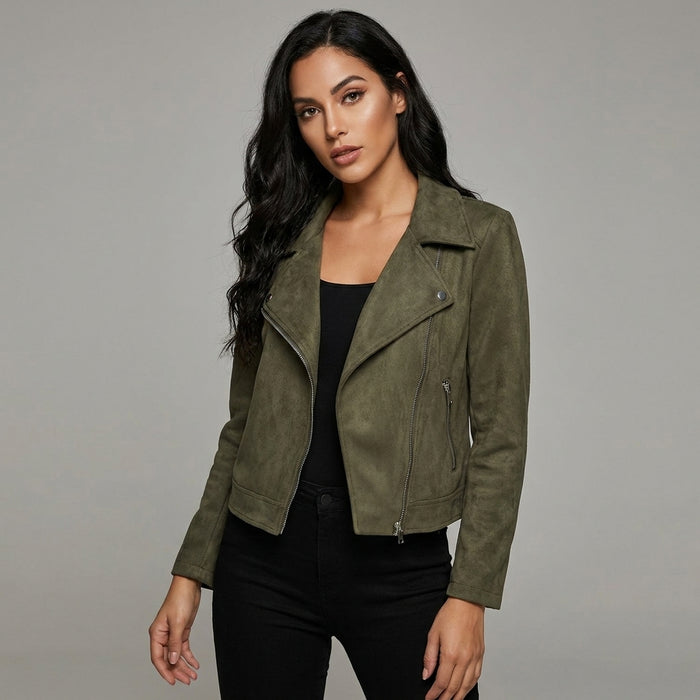 Women's Suede Zip-Up Moto Biker Jacket