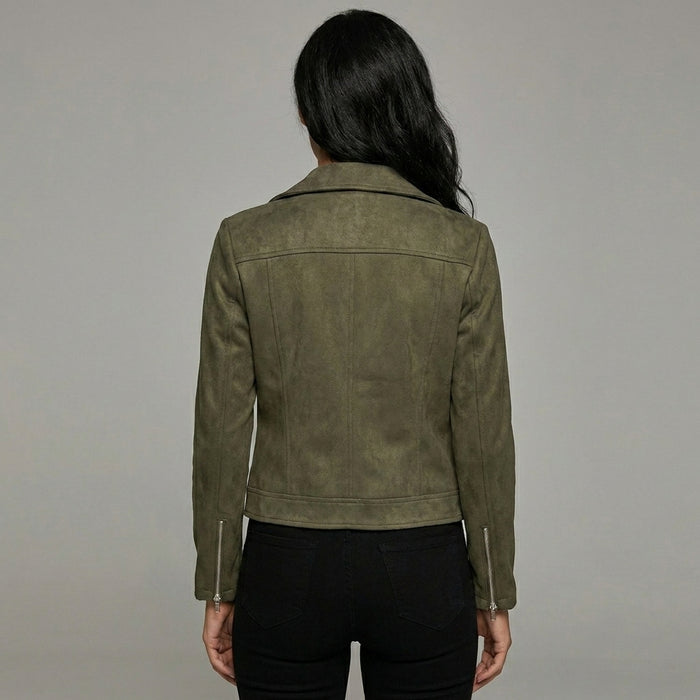 Women's Suede Zip-Up Moto Biker Jacket