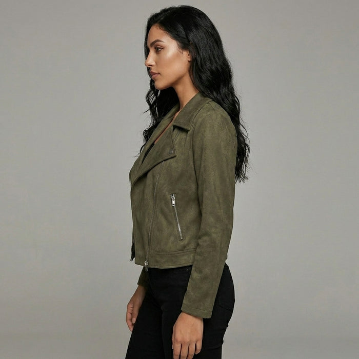 Women's Suede Zip-Up Moto Biker Jacket
