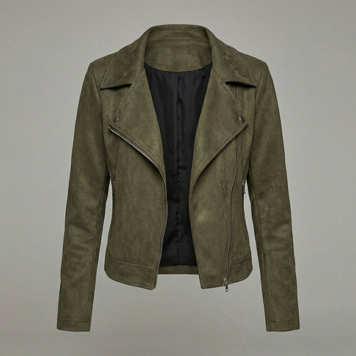 Women's Suede Zip-Up Moto Biker Jacket