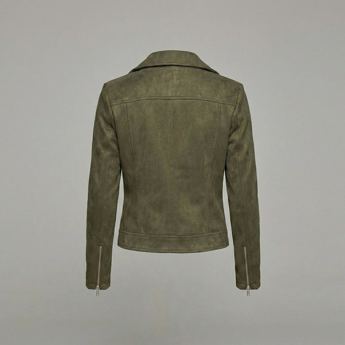 Women's Suede Zip-Up Moto Biker Jacket