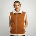 Women's Tan Suede Shearling Collar Vest