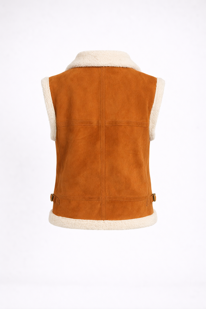 Women's Tan Suede Shearling Collar Vest