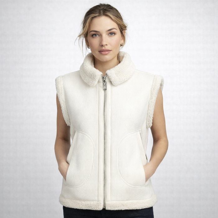 Women's White Teddy Shearling Vest