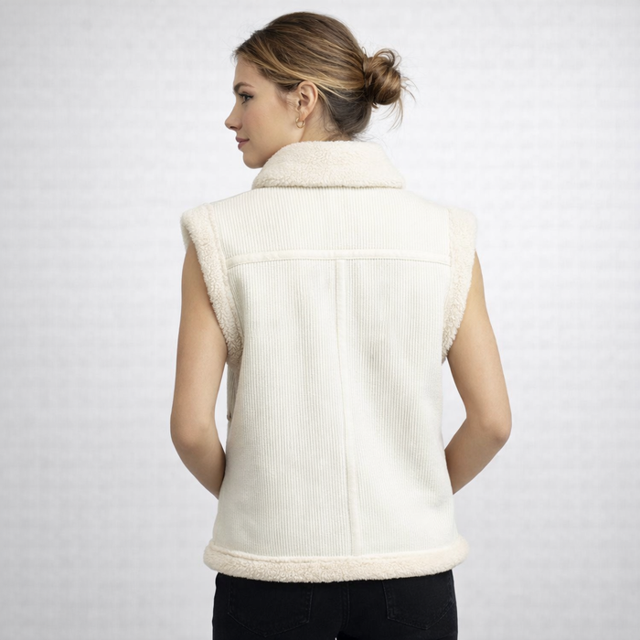 Women's White Teddy Shearling Vest