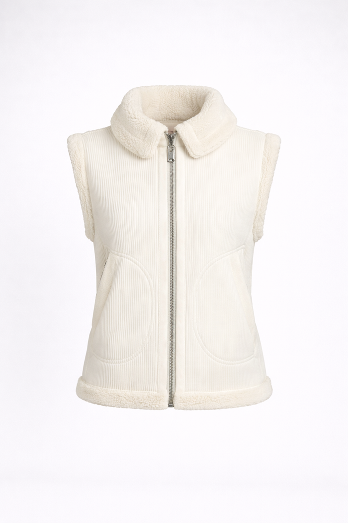 Women's White Teddy Shearling Vest