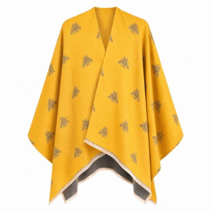 Bee Print Reversible Wrap Cape for Women - OCHRE - Heritage Of Scotland -