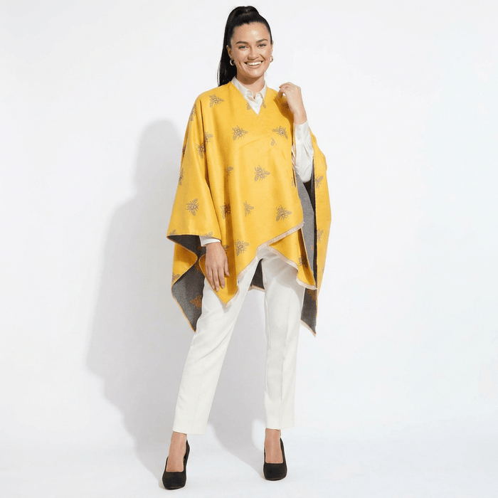 Bee Print Reversible Wrap Cape for Women - OCHRE - Heritage Of Scotland -