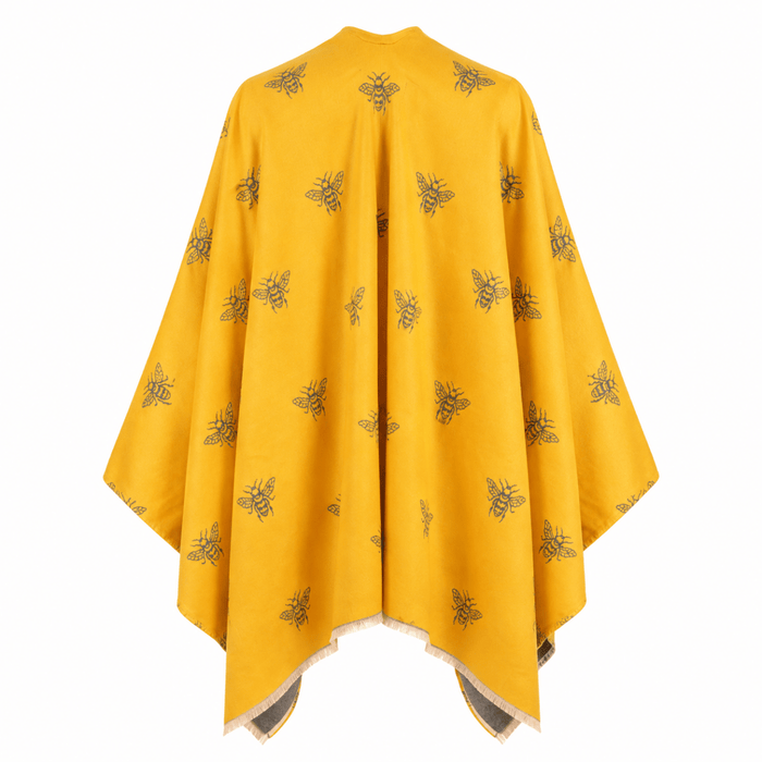 Bee Print Reversible Wrap Cape for Women - OCHRE - Heritage Of Scotland -