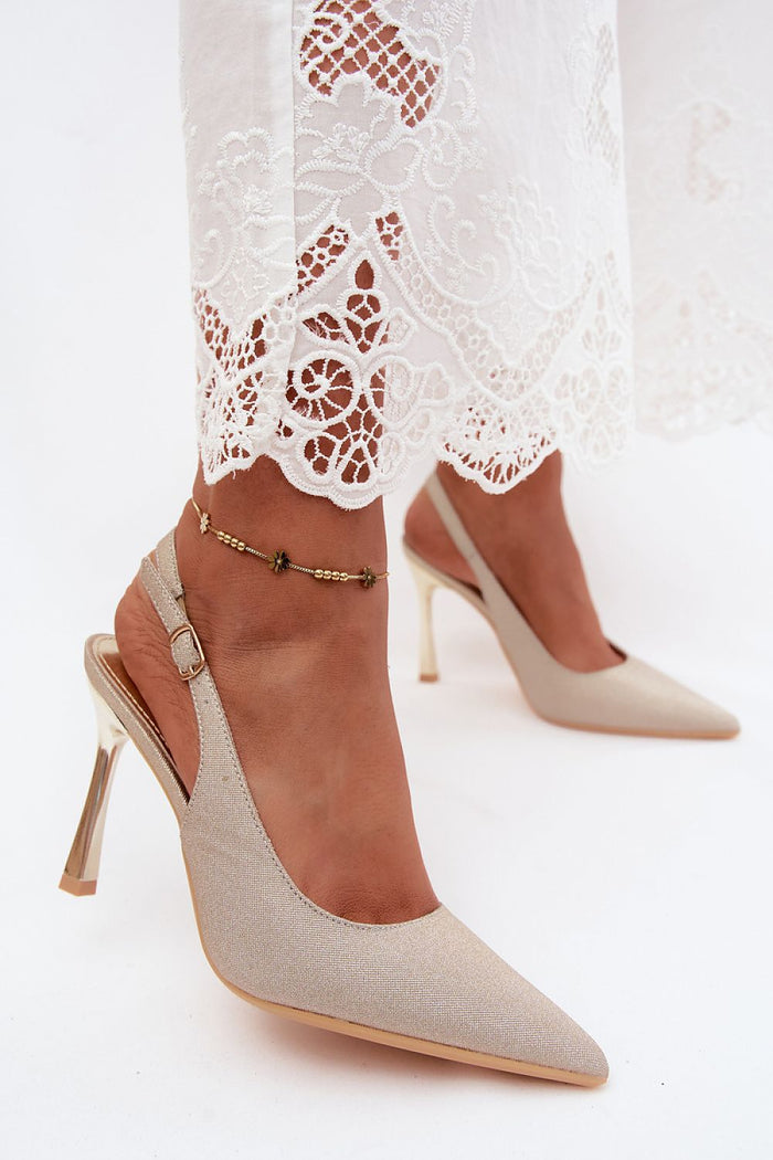 Yellow glitter heels for women