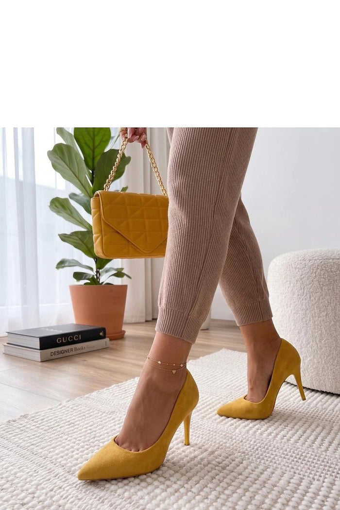 Soleil yellow suede heels front view